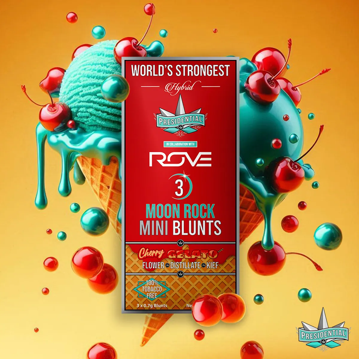 Presidential Cherry Gelato mini blunt package artwork
