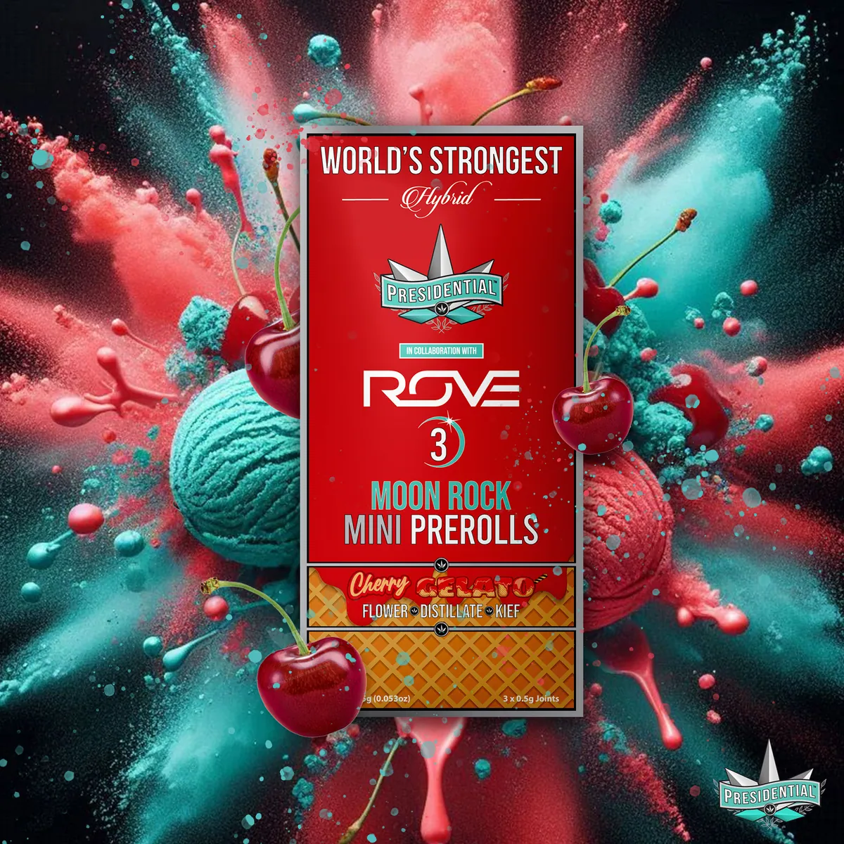 Presidential Cherry Gelato mini pre-roll package artwork